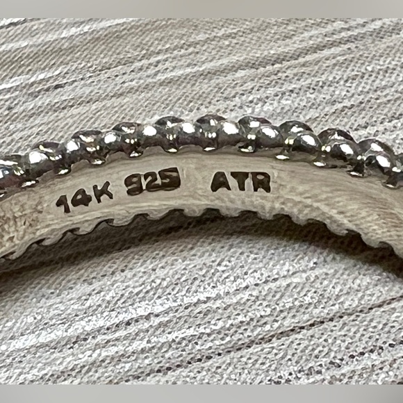 Vintage Designer Signed ATR Sterling Silver & 14K Gold Pebbled CZ Eternity Ring - Picture 9 of 12